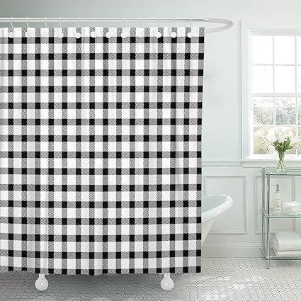 Emvency Fabric Shower Curtain Curtains With Hooks Gingham Retro