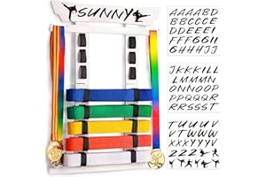 Tilhumt Bamboo Karate Belt Display Rack, Taekwondo Belt Display with Stickers, Martial Arts Belt Display Holder for 8 Belts w