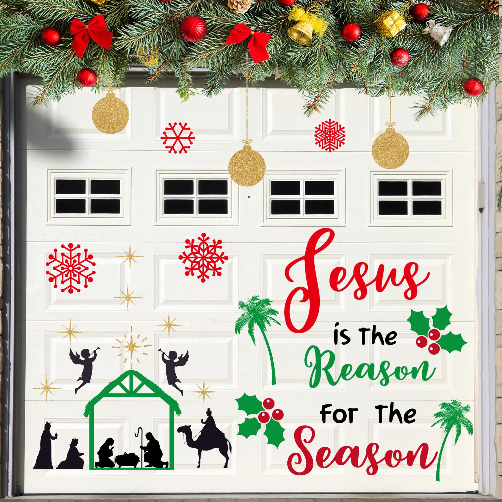 Photo 1 of 30 Pcs Christmas Garage Door Magnet Decorations Merry Christmas Winter Snowman Snowflake Santa Claus Garage Decorations for Refrigerator Car Bulletin Board Car (Jesus)