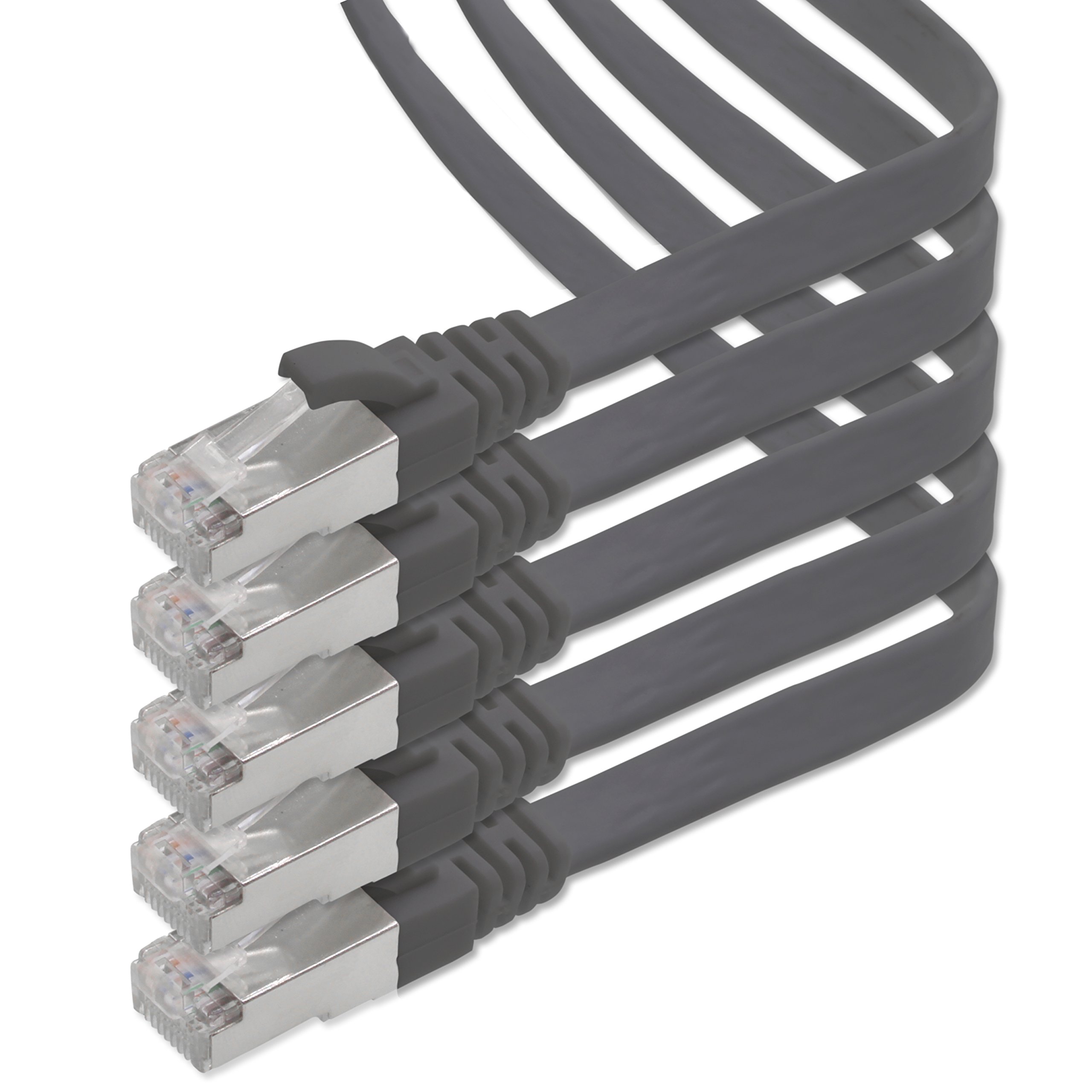 1aTTack.de 3.0 m - black - 5 pieces CAT.7 Gigabit Ethernet LAN ribbon ribbon cable (RJ45) network cable raw cable (10Gbit/s) installation cable flat slim compatible with Cat.5 - Cat.5e - Cat.6