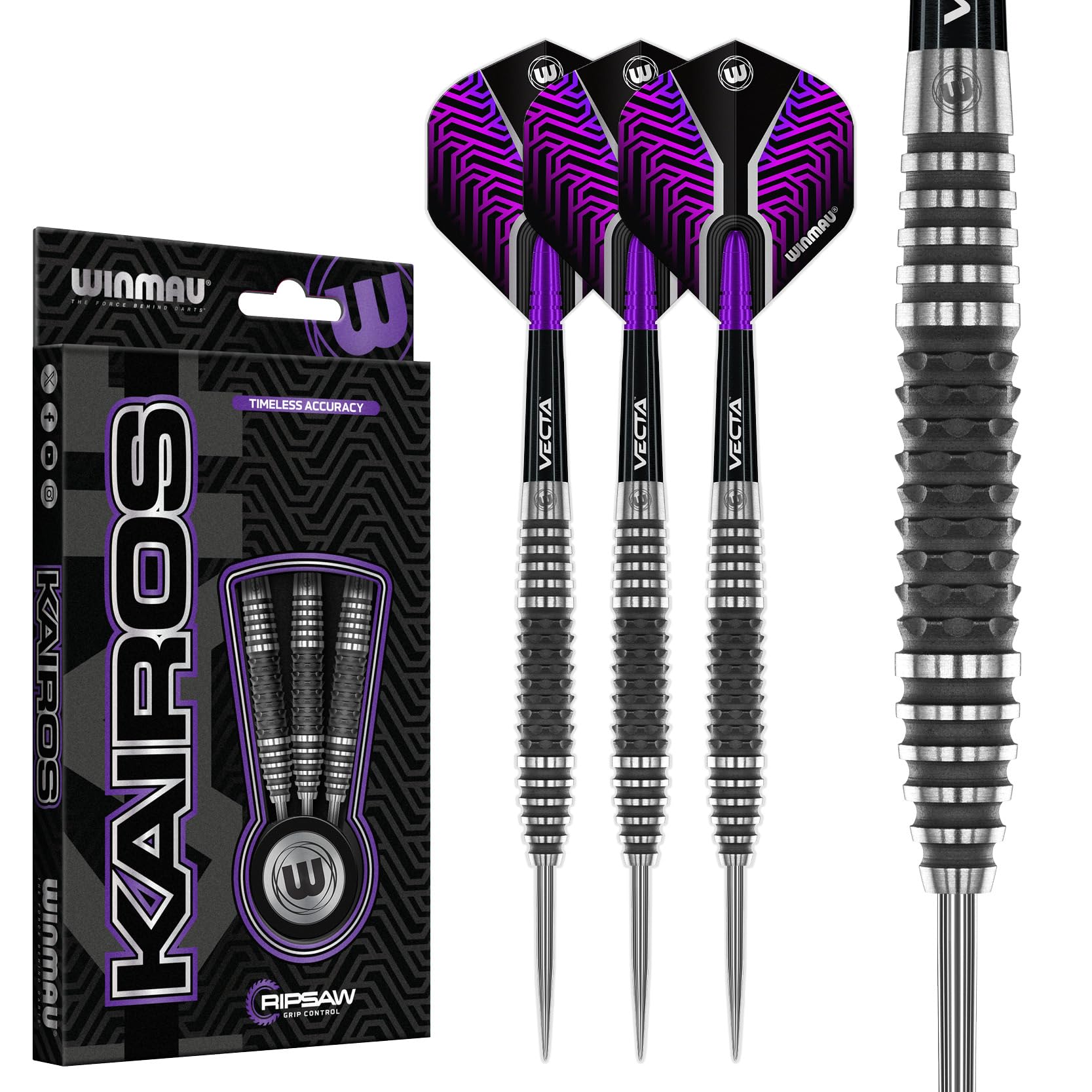 WINMAU Darts Kairos 24g 90% Professional Tungsten Steel Tip Darts Set with Dart Flights and Dart Shafts (Stems)