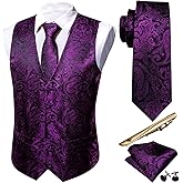 Barry.Wang Men's Suit Vest Formal/Leisure Paisley Jacquard Silk Tie Pocket Square Waistcoat Set Wedding 5PCS