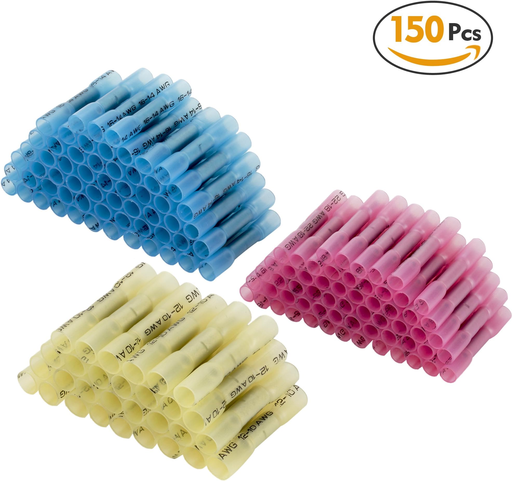 ZITFRI 150pcs Heat Shrink Connector Solder Seal Wire Connector Splice Terminals Insulated Electrical Copper Butt ( 60 Red 60 Blue 30 Yellow )