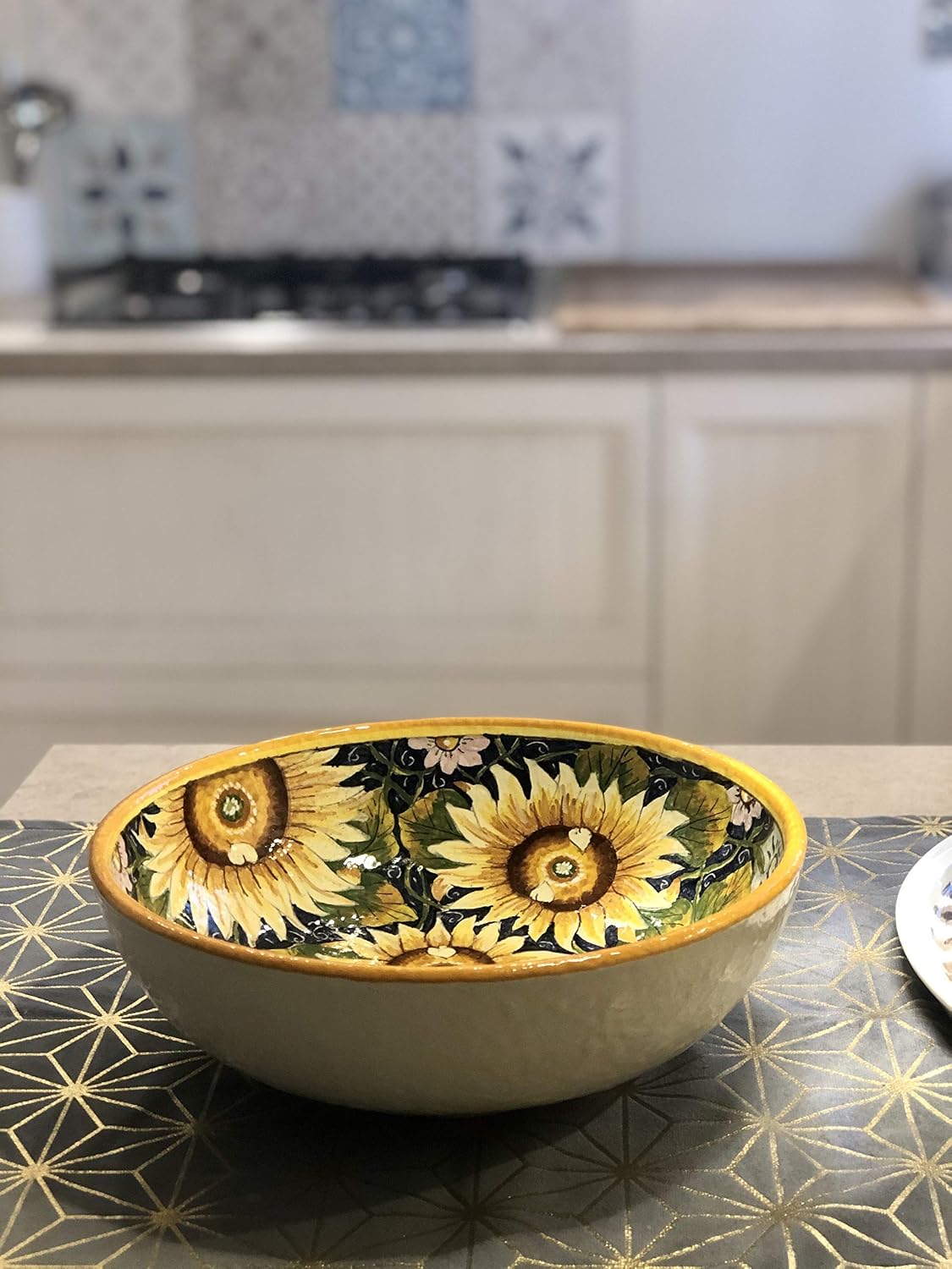 Italian Ceramic Utensil Holder Wine Bottle Hand Painted Made In Italy Decorated Sunflower Tuscan Art Pottery Ceramiche Darte Parrini Decorative Accessories Kolenik Jars