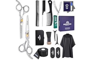 EQUINOX INTERNATIONAL Equinox Professional Hair Scissors Set - Pro Barber Kit, Includes Cutting Scissors, Thinning Shears, Straight Razor, 3 Combs, Clips, Grippers - Salon & Barber Supplies, Hair Tools