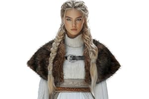 MCJC Medieval Cloak,Viking Costume Faux Fur Shawl For Women, Halloween Performance Accessory