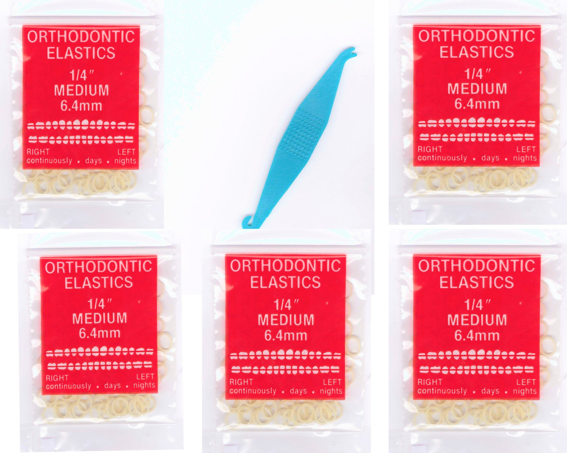 1/4" inch Orthodontic Elastic Rubber Bands 500 Pack Natural Medium Force 3.5 oz for bows, Dreadlocks, Dreads, Doll Hair, Braids, Horse Mane Tail, tooth gap Top knots + FREE elastic placer