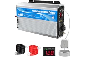 GIANDEL 2200W Pure Sine Wave Power Inverter 12V DC to 110V 120V AC with 20A Solar Charge Control Lithium Battery Compatible and Remote Control&LED Display for RVs Truck Off Grid Solar System