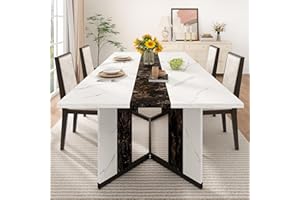 CHARTUSTRIABLE 71 inch Dining Table for 4 5 6 | Modern White&Black Rectangular Kitchen Table W/Waterproof Wood Tabletop,Farmhouse Long Dining Room Tables W/Adjustable Legs&Wood Strip Base for Kitchen Living Room