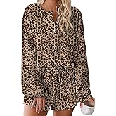 Lopie Womens Lounge Sets 2 Piece Pajamas Set Long Sleeve Tops and Shorts Sleepwear Tie Dye Printed Nightwear