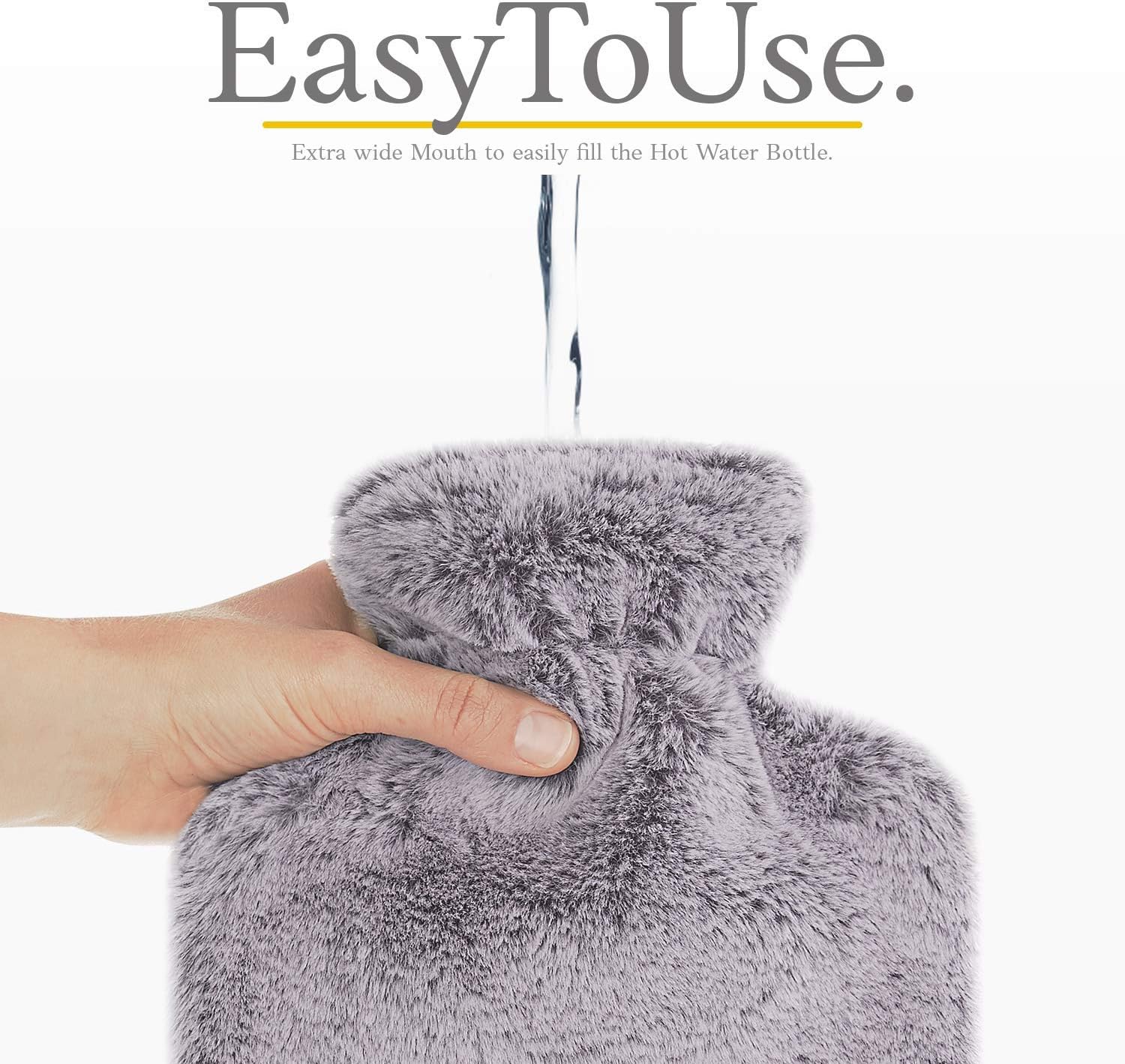Hot Water Bottle, with Soft Premium Fleece Cover, Light Grey, 2L, Heating Pad for Menstrual Cramps and Period Comfort - Image 5