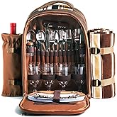 Hap Tim Picnic Backpack Bag for 4 Person with Cooler Compartment, Detachable Bottle/Wine Holder, Fleece Blanket, Plates and Cutlery Set Perfect for Outdoor, Sports, Hiking, Camping, BBQs(Coffee)