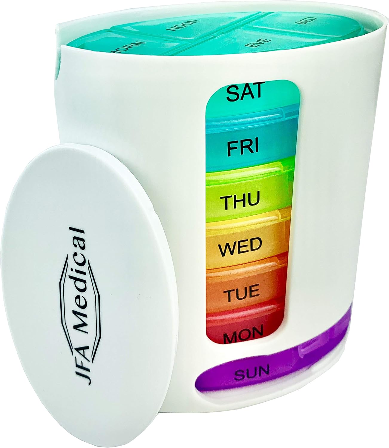 JFA Medical Weekly Oval Pill Box Organiser/Reminder for Medicines Supplements Vitamins, 7days, 4 compartments per Day