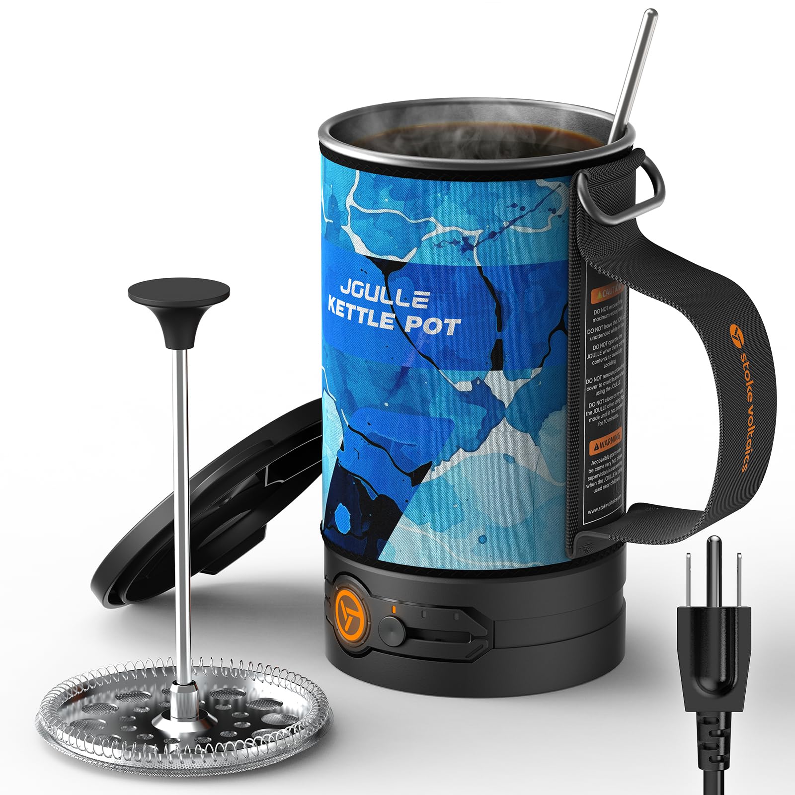 Photo 1 of STOKE VOLTAICS Electric French Press Coffee Maker, 120V Boil Water & Press Coffee 2-in-1, Portable Design for Camping, Travel, 6 Minute Brew Ready