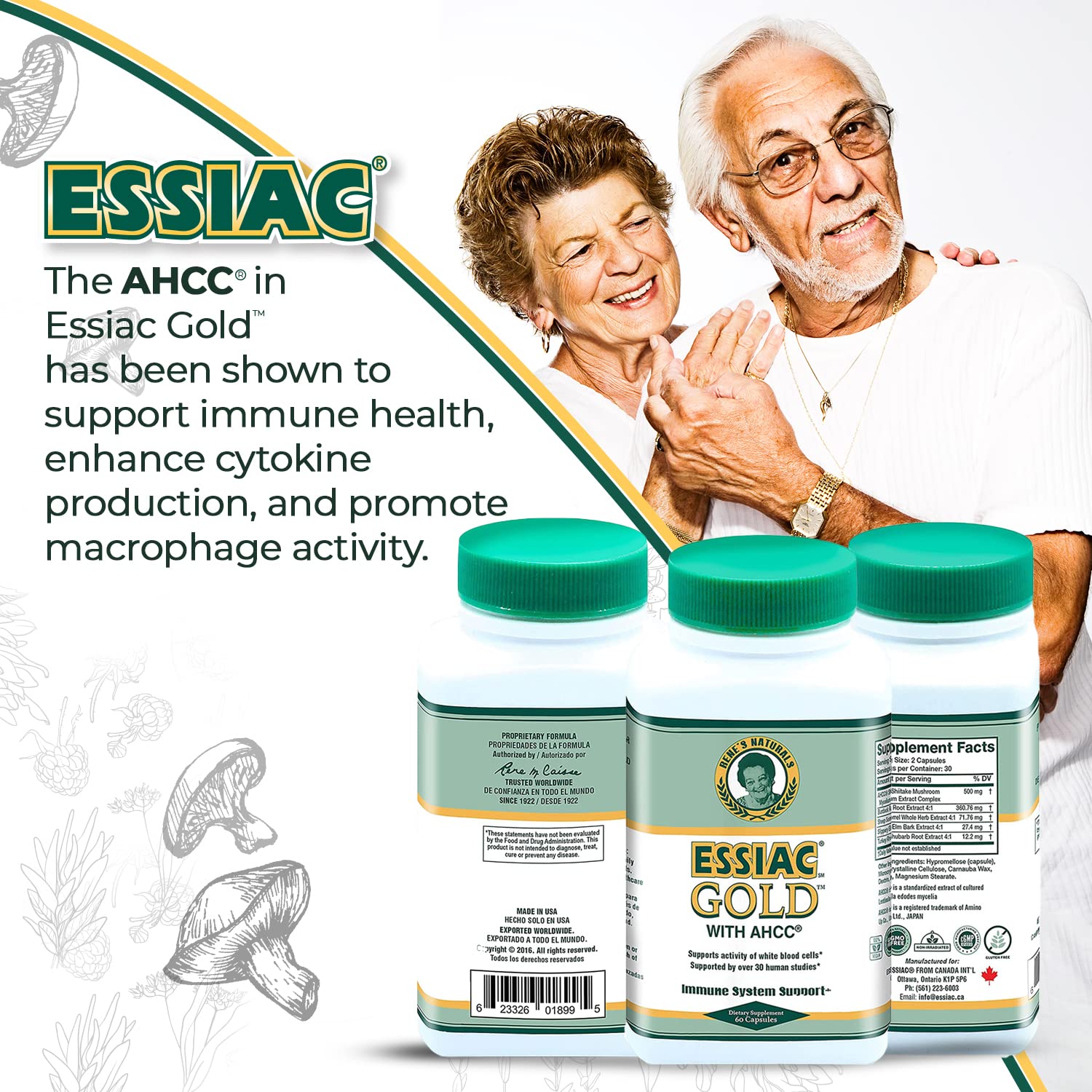 Essiac Gold® with AHCC® – Premium Immune System Booster – 60 Herbal Capsules