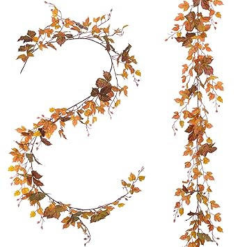 6ft Fall Leave Garland With Red Berry Fall Decorations Fakes