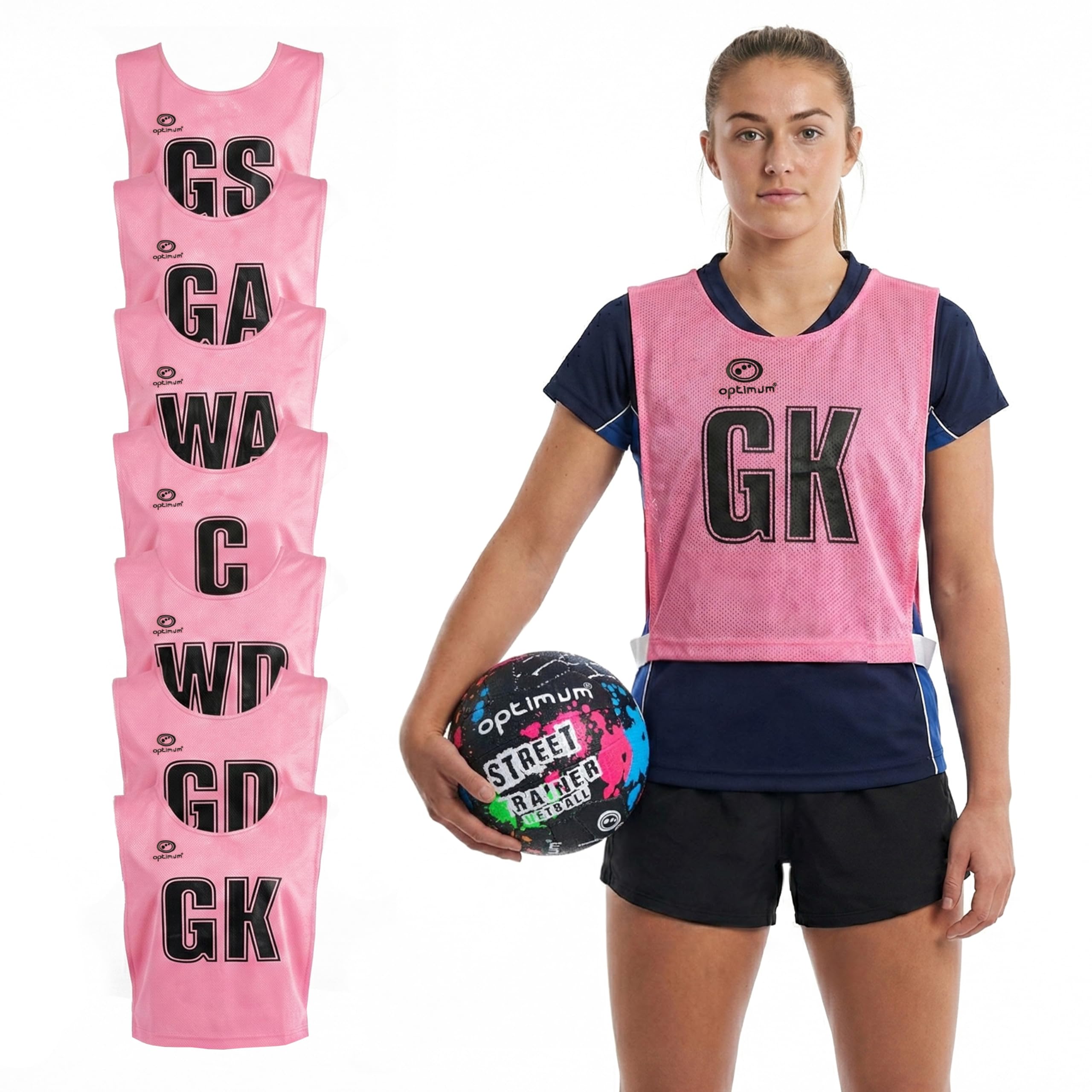 Optimum Mesh Netball Training Bibs -Perfect for Netball, Football, Rugby - Juniour Size. Pack of 7, Pink