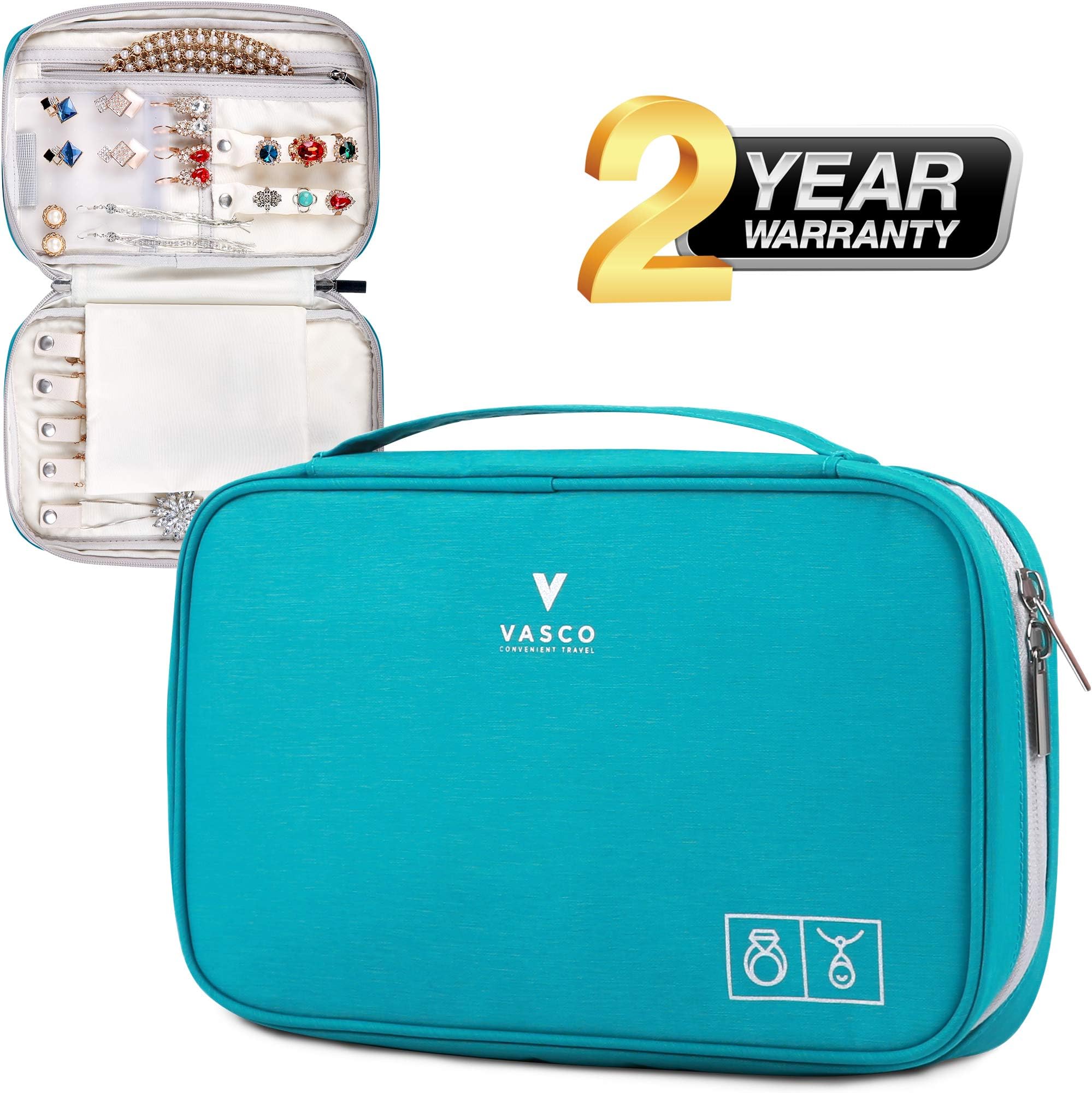 VASCOTravel Jewelry Organizer Roll - Portable Travel Jewelry Case - Compact Jewelry Bag - Jewelry Roll for Necklaces, Earrings, Rings and More - Easy to Carry Jewelry Box for Women