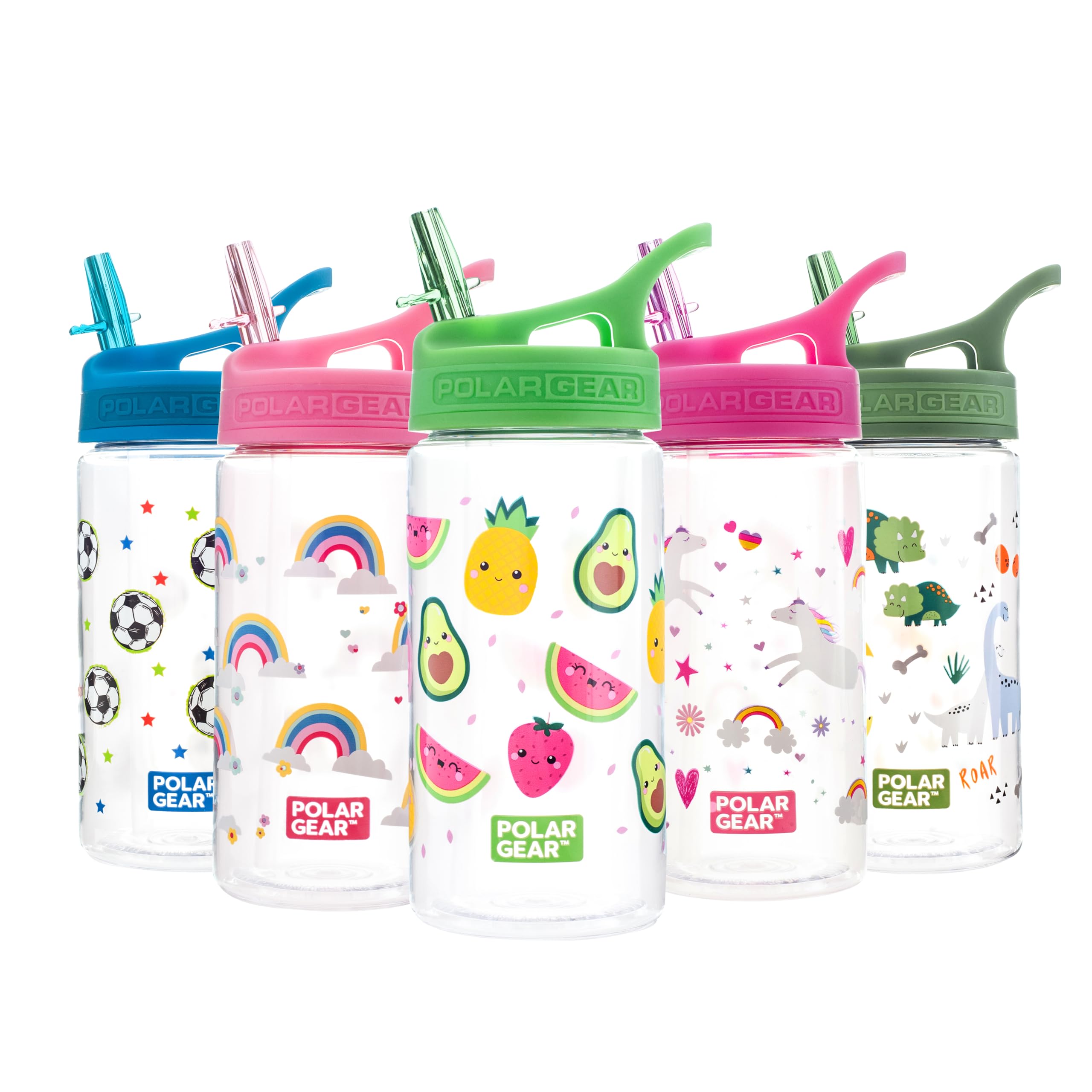 Polar Gear Kids Water Bottles with Straw - 400ml BPA Free Toddler Water Bottle With Straw - 100% Leakproof Kids Water Bottle with Carry Handle - School Water Bottle - Fruit, Green