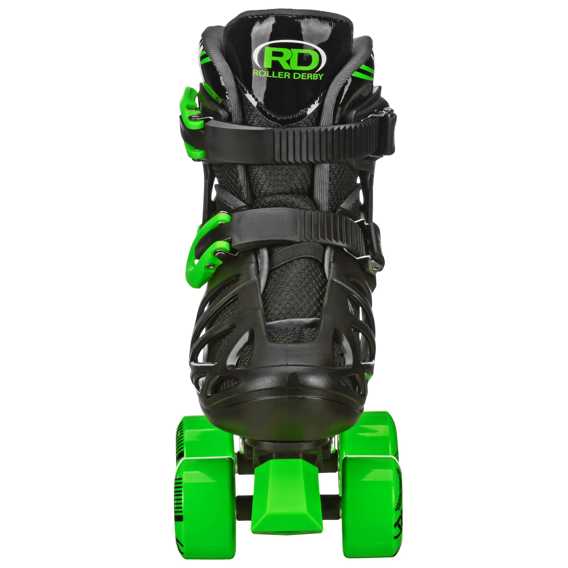 Roller Derby Trac Star Adjustable Skates for Kids, Beginners, Youth Black/Green Size Large (3-6)
