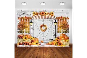 Avezano Fall Backdrops for Photography Autumn Pumpkin Sunflower Thanksgiving Harvest Holiday Photoshoot Background Rustic Farmhouse Barn Door Portrait Photo Studio Booth Props Banner (7x5ft)