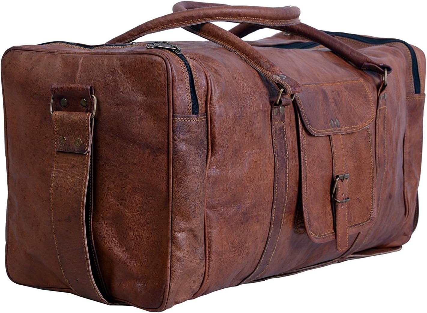 * SBazar * 24" Large Leather Duffel Bag Travel Bag Overnight Weekend Bag Cabin Gym Sports Holdall Bag (Brown) SQR