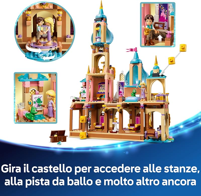 | Disney Princess Il Castello di Rapunzel Giocattolo - Modello da Esposizione con 4 Mini Bamboline, Figura di Pascal e Accessori - Regalo di Compleanno per Bambine da 6 Anni in su e Fan - 43297