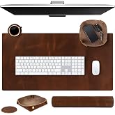 ELIZO Leather Desk Pad Real Leather Desk Mat Thick (3mm) Double Layer (32x16) Cover Blotter Desk Protector Large Computer Mat for Keyboard Mouse Pad Table Laptop Mat Office Accessories - Antique