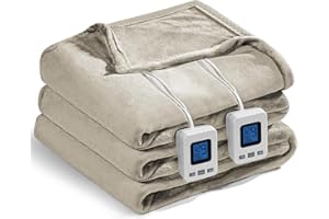 Shodu Heated Blanket,Fast Heating&Over-Heat Protect Electric Blanket,Dual Controller,ETL Certification,9 Heat Settings 1-12 Hours Auto Off (Khaki, King 100''×90'')