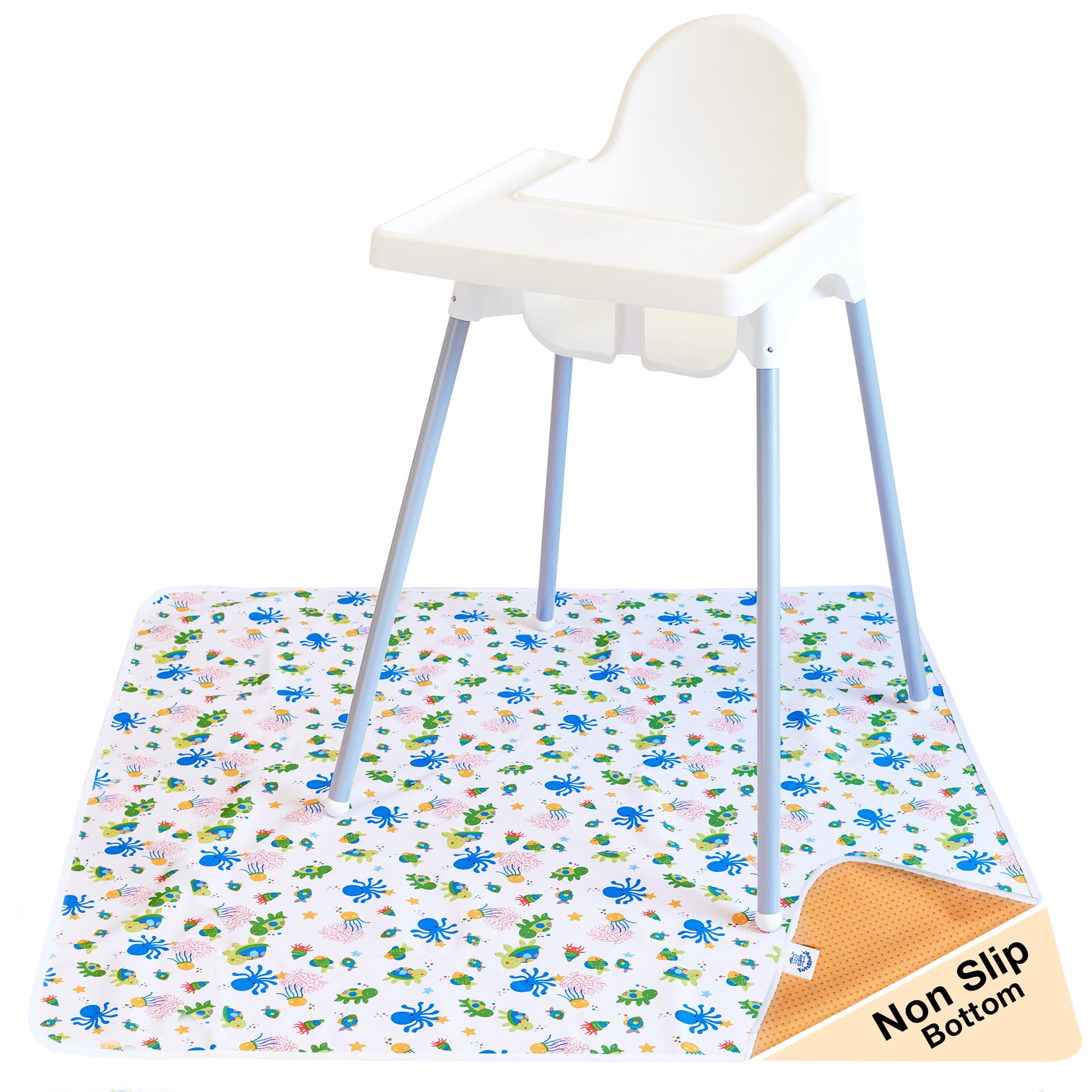 TotsAhoy! Non Slip Splash Mat for Under Highchair - Floor Protector & Play Mat - Waterproof Non Slip - Great for Baby, Craft, or Play (Sea Life)