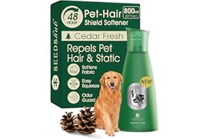 Seedshub Pet Hair Remover for Laundry, 90% Fur Removal, Fabric Softener Liquid(Non-Dissolving) + Stain Remover, Removes Residue & Odors, Cedar Scent – 27 fl oz, 32 Loads