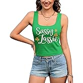 For G and PL Women's St Patricks Knit Cropped Tank Tops Square Neck Irish Sleeveless Shirt