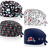Unittype 4 Pcs Nurse Caps for Women Nursing Working Caps with Button and Sweatband Adjustable Elastic Scrub Hats for Dentist