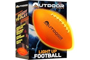 OutdoorCruiser Light Up Football - Waterproof Rubber Construction, Glow in The Dark, Glows Up to 30 Hrs with Tap Activation, Complete Set with Pump & Spare Batteries, Official Size 6, for Ages 8-15
