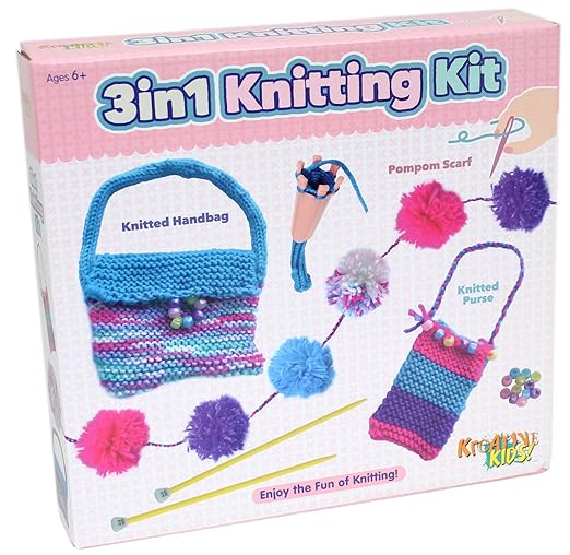 My First Knitting Set Coloured Wool Needles Childrens Crafts Kit Girls