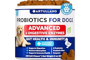 ARTULLANO Probiotics for Dogs - Support Gut Health, Itchy Skin, Allergies, Immunity, Yeast Balance - Dog Probiotics and Digestive Enzymes with Prebiotics - Reduce Diarrhea, Gas - 120 Probiotic Chews for Dogs