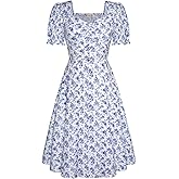 Belle Poque Women's 2024 Summer Puff Short Sleeve A-Line Satin Midi Dress 1950s Vintage Party Swing Dresses