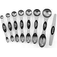 Spring Chef Magnetic Measuring Spoons Set, Dual Sided, Stainless Steel, Fits in Spice Jars, Black, Set of 8