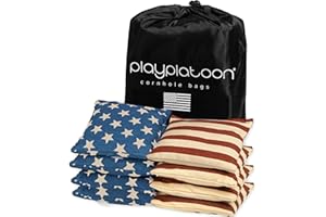 Play Platoon Cornhole Bags Weather Resistant- Set of 8 Regulation Bean Bags for Tossing- Official Professional Size & Weight Corn Hole Bags Two Color All Weather Cornhole Beans Bag Set with Tote Bag