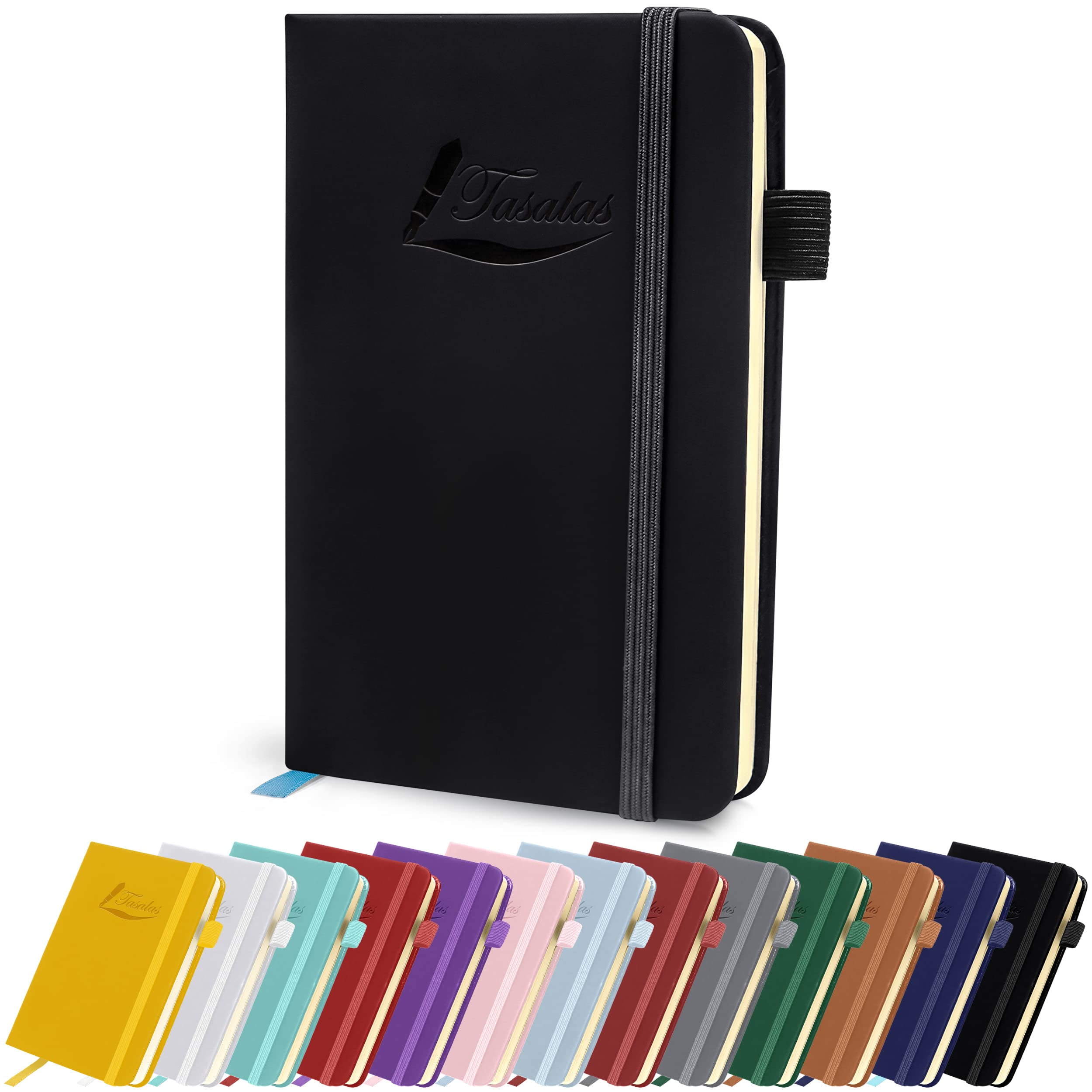 Tasalas Pocket Notebook Portable A6 Notebooks with Inner Pocket and Elastic Band - 80 GSM Lined Paper Notepad, 196 Pages (98 Sheets) Soft & Durable PU Leather Cover (Black) — image 1