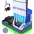 PS5 Slim Stand and Turbo Cooling Station with Controller Charging Station for Playsation 5, PS5 Accessories Kits Incl. 3 Levels Cooling Fan, LED, 15 Game Slot, Headset Holder for P5 Digital/Disc