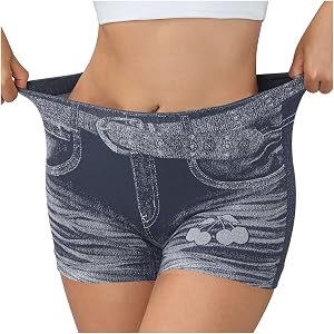 HSEHANO Women Faux Denim Shorts High Waisted Stretchy Butt Lifting Skinny Faux Jeans Lightweight Gym Running Workout Shorts