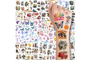 CHARLENT Temporary Tattoos for Kids - 320 Mixed Styles (36 Sheets) Tattoo Stickers Set for Boys and Girls, Car Dinosaur Hawaii Mermaid Watercolor Animals Tattoos for Kids Birthday Party Supplies
