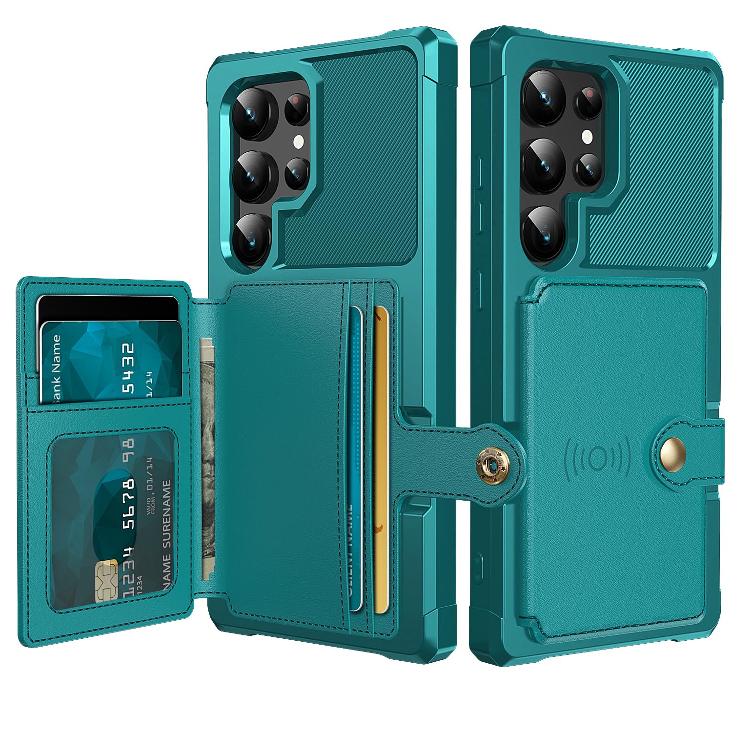 Tcaraersing for Samsung Galaxy S24 Ultra Case with Card Holder, Compatible with Magnetic Car Mount, Heavy Duty Shockproof Rugged Soft TPU Back Leather Flip Wallet Cover 6.8 inch, Green