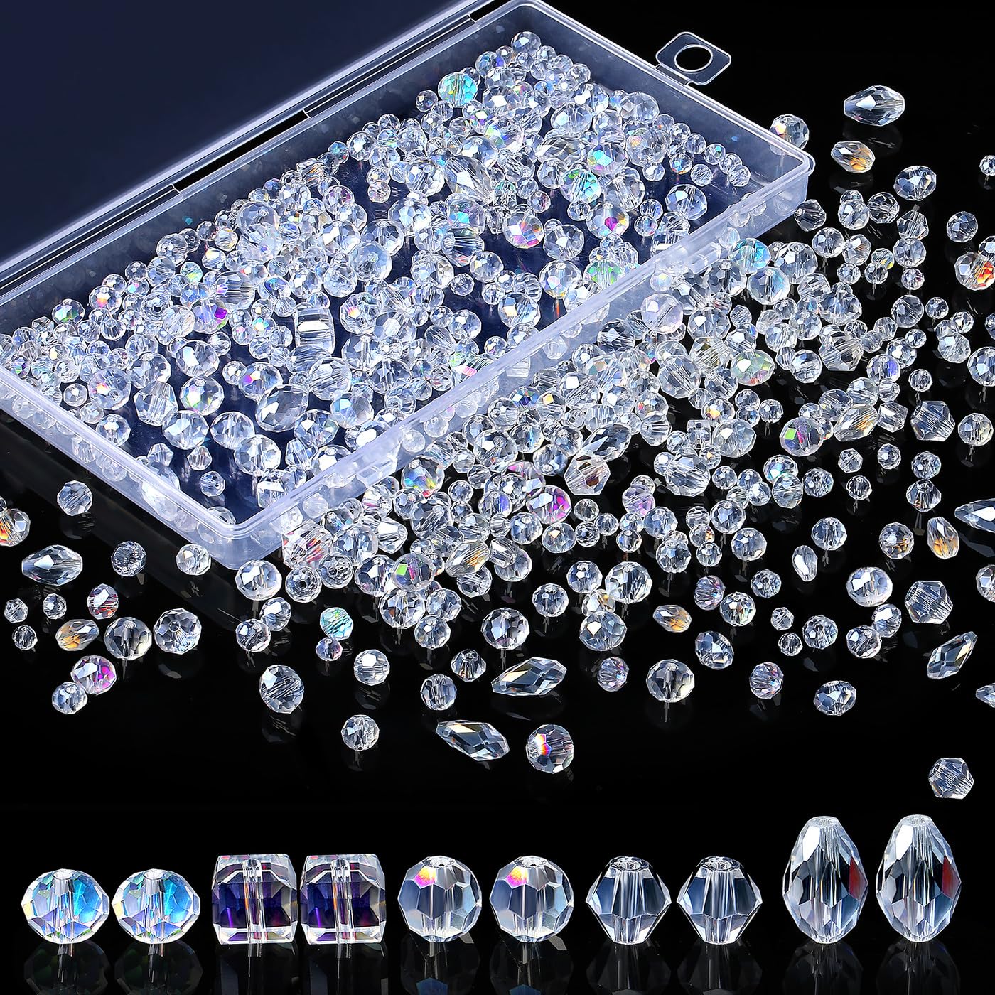 XIANNVXI 800pcs AB Glass Beads 4/6/8mm Clear AB Crystal Beads for Crafting for Jewellery Making
