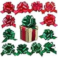 Eye-Catching Xmas Pull Bows for Easy Gift Wrapping with Ribbon - 5" Wide Wrap Bows for Christmas Tree Decoration, Holiday Décor, Present Wrapping, Baskets, Birthday, Easter - 6 Green and 6 Red Bows
