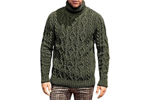 Qolkmuiy-GJ Mens Fisherman Style Knitted Pullover Solid Chunky Cable Knit Sweater Slim Fit Turtleneck Sweaters