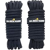 Sea Rock Marine Premium Double Braided Nylon Dock Lines w 12” Eyelet & Bundle Ties - For Boats, Marine Rope, Boat Accessories - Black