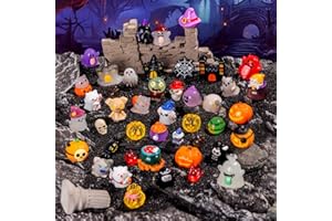 Teenzee 44P Mini Halloween Figurines Tiny Figures Resin Miniature Little Small Figurines Bulk for Micro Fairy Garden Landscape Accessories Hide Crafts Decor