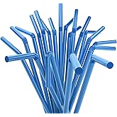 Flexible Plastic Drinking Straws - 7.75" x 0.23" (250, Blue)